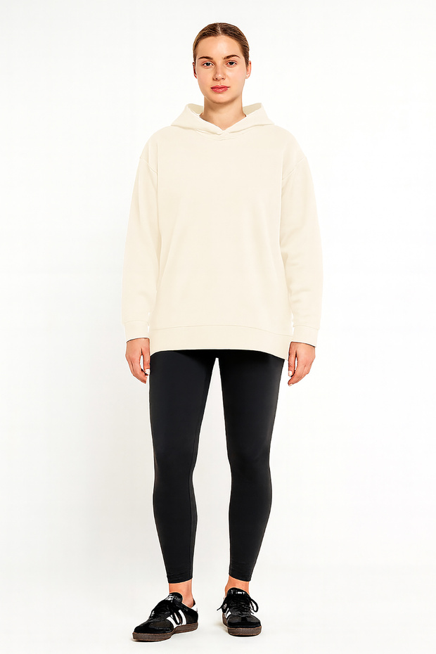 Women's Eleni Relaxed Fit Slit Hooded Sweatshirt Ekru