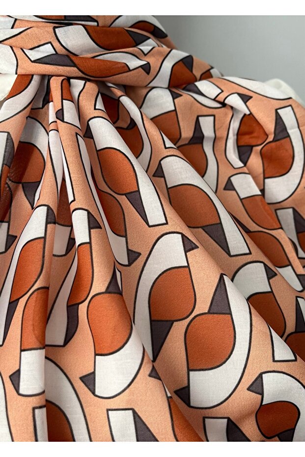 Geometric Patterned Orange Gray Soft Shawl - 6