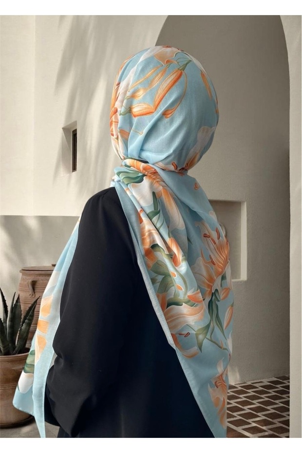 Rose Pattern Turquoise Soft Shawl - 5