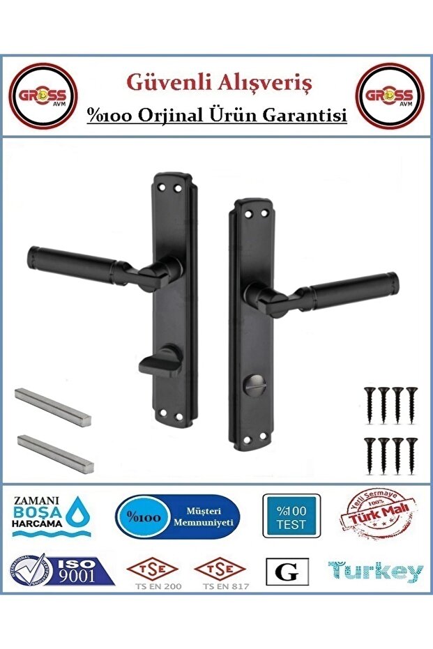 Parçalı Wc Banyo Kapı Kolu - Mat Siyah - 1 Takım Ön ve Arka - Sağ - 2