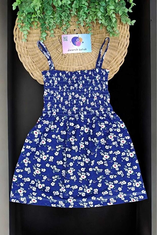 Girl - Floral Patterned Elastic Summer Dress, Rope Strap