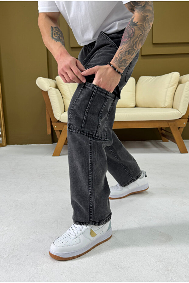 Šedé pytlovité kalhoty do kapsy - 2