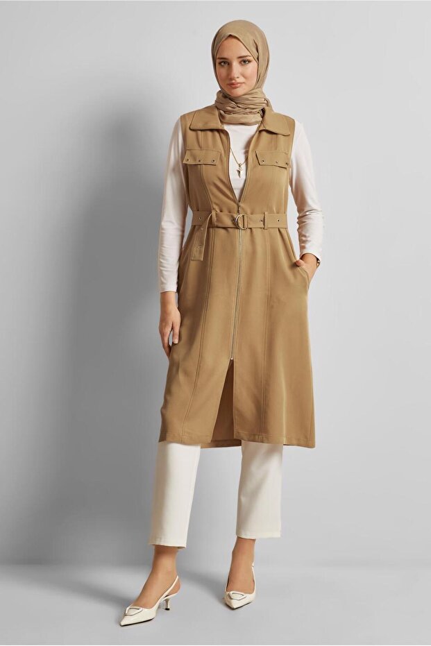 KEMERLİ LYOCELL YELEK 45645 - 1