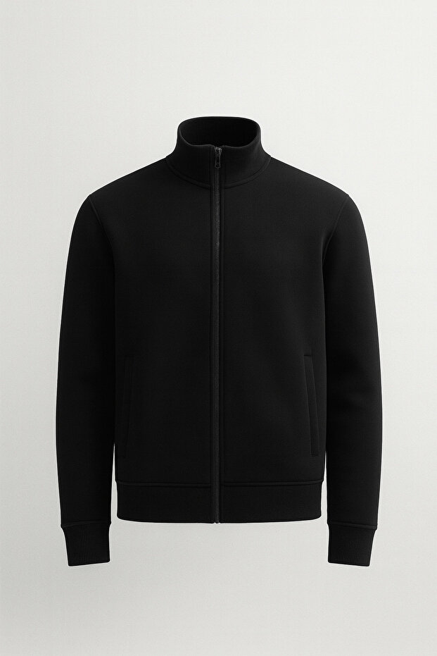 Marcel Regular Fit Zippered Pocket Three-String Drawstring Men's Sweatshirt - Black