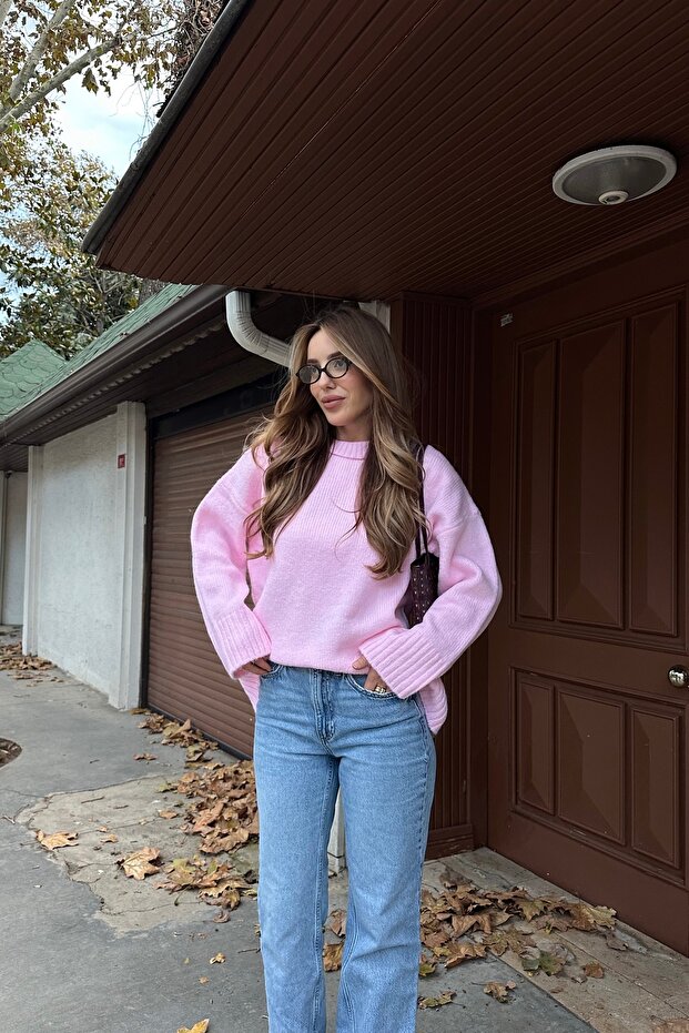 Pembe Bisiklet Yaka Basic Kazak - 2217 - 7