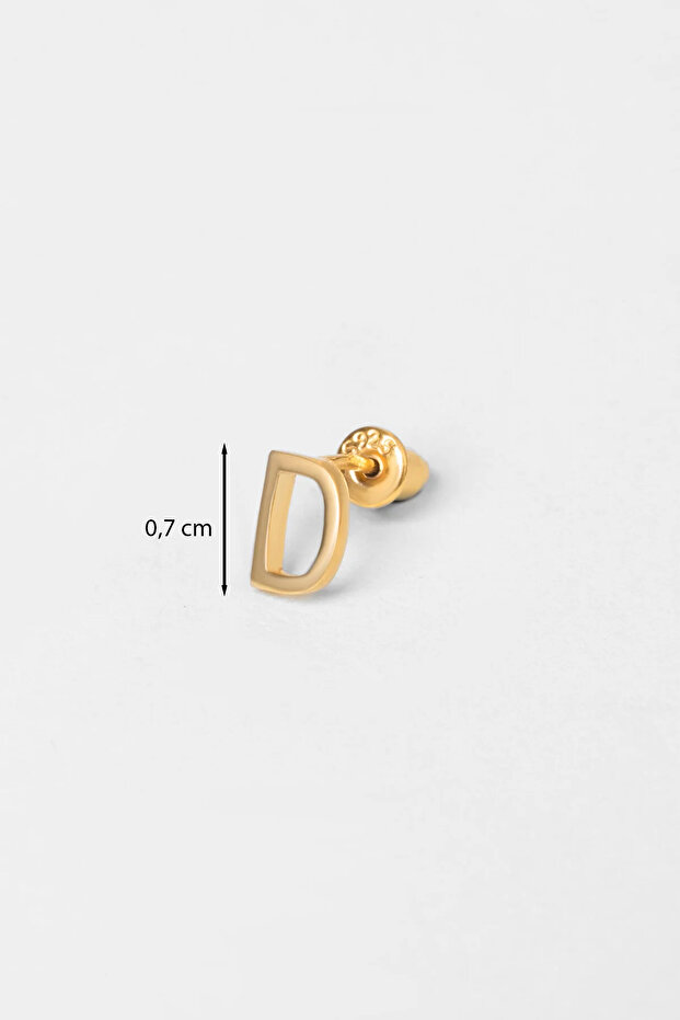 My Story D Harfi 18 Ayar Sarı Altın Kaplama Gümüş Tek Küpe - 3