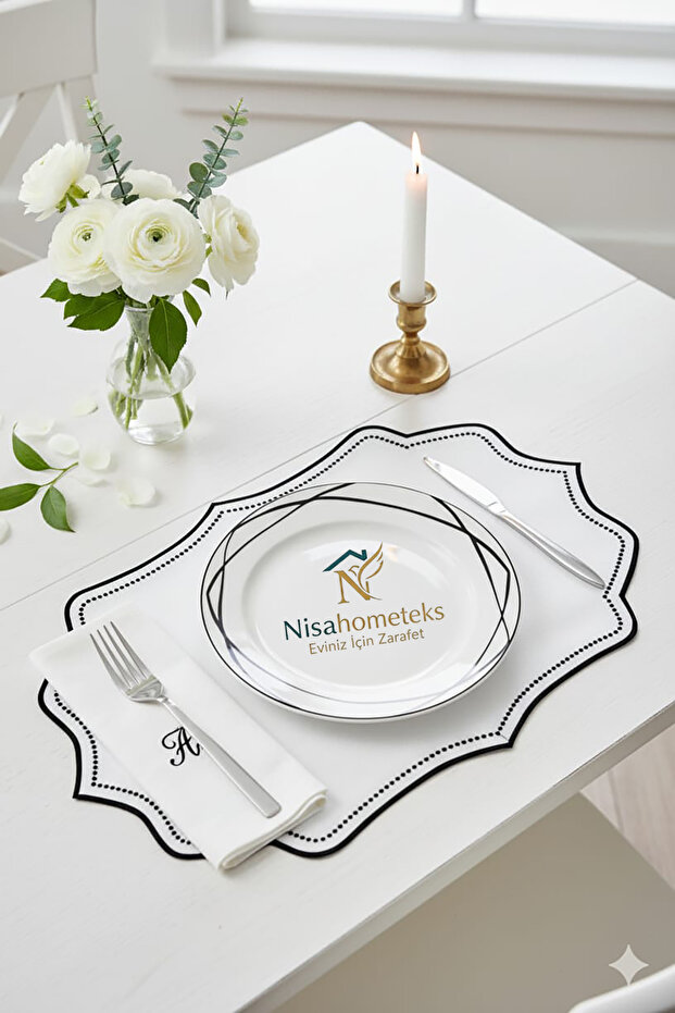 2 Pieces Embroidered Linen American Service - Linen Plate