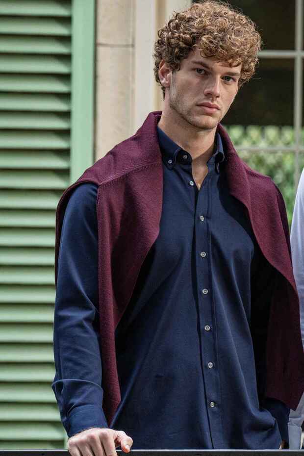 Knitted 100% Mercerized Cotton Comfort Fit Navy Blue Men's Shirt