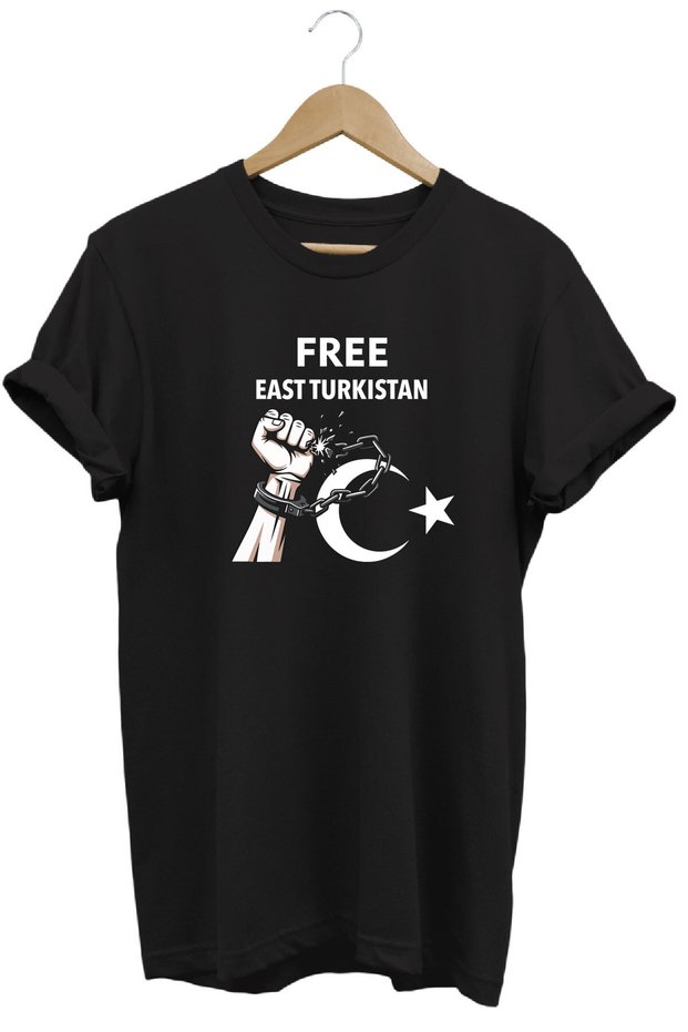 Freedom Brotherhood Theme Printed Moon Star Unisex Basic T-Shirt for East Turkestan Uyghur Turks