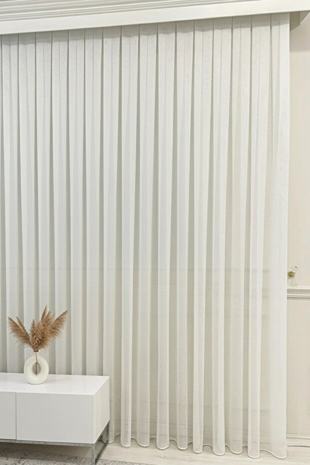 Natural Linen Tulle Curtain Off-White 1/3 Dense Pleat - Extra Weight - Wrinkle-Free No Ironing Required