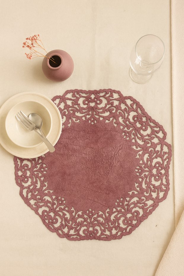 Pink Suede Fabric Round Charger American Service Set 6 Pieces 35x35cm