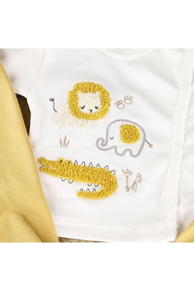 Pamuklu Aslan Nakışlı 3'Lü Zıbın Erkek Set - 6