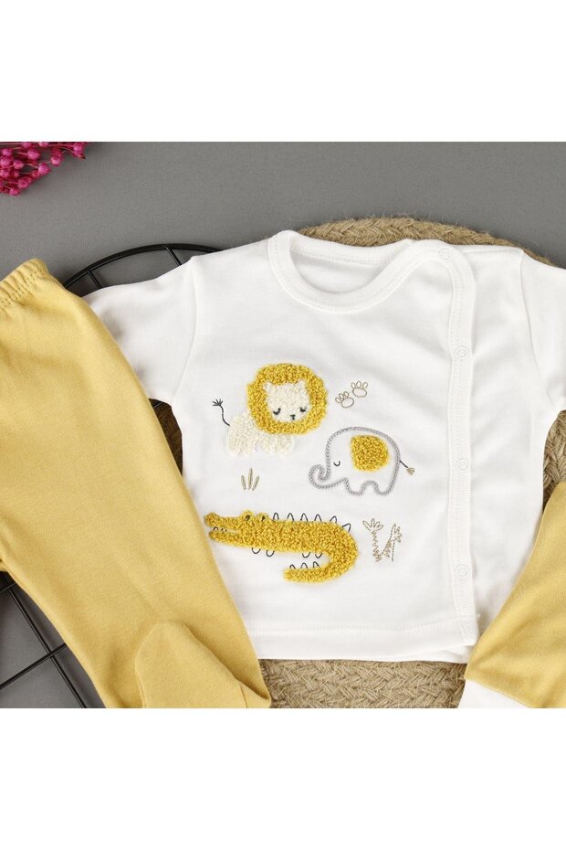 Pamuklu Aslan Nakışlı 3'Lü Zıbın Erkek Set - 5