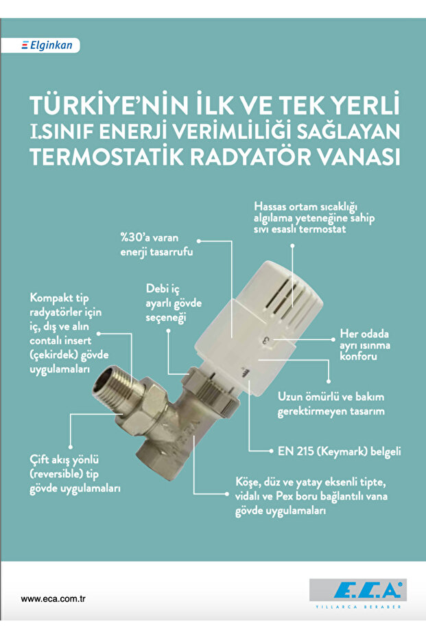 10 Adet ECA TRV4 Termostatik Köşe Radyatör Valfi Petek Vanası 602120755 - 2