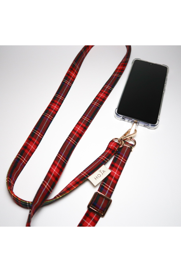 Red Plaid Phone Strap with Strap Bracket Compatible with All Phones - Bag Strap