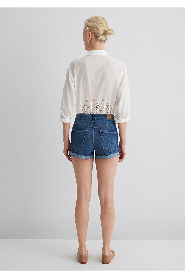 Vivia Cuffed Dark Flex Blue Jean Şort 1411217-89702 - 5