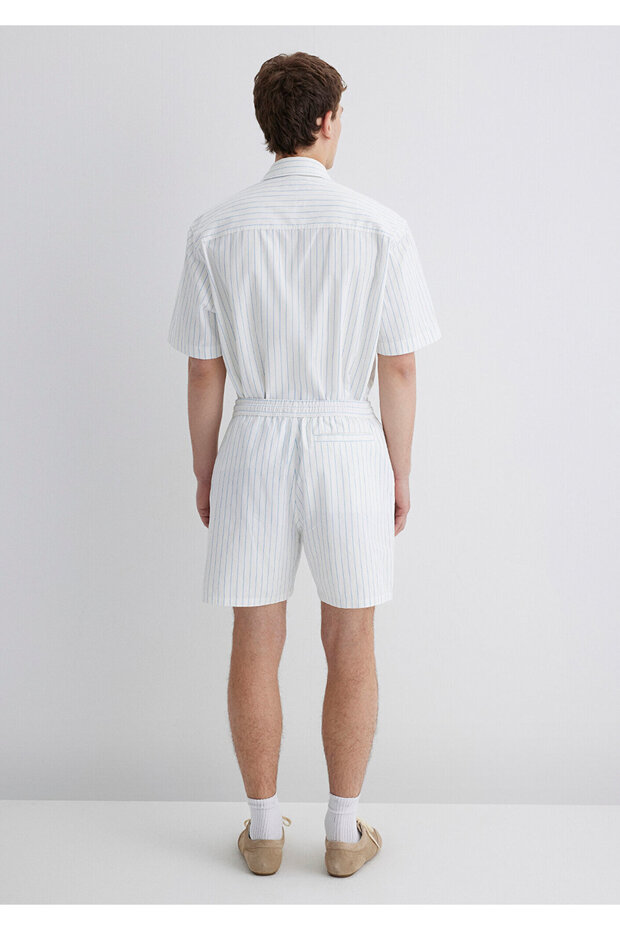 Çizgili Mavi Şort 0410261-85440 - 4