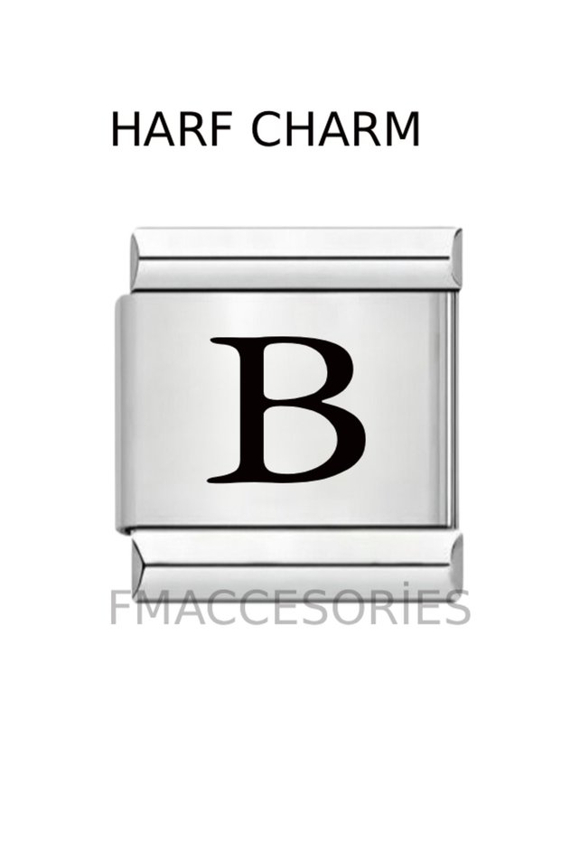 Italian Steel Charm Steel Charm Letter B Name Date Initials Written 9 mm Fmaccesories