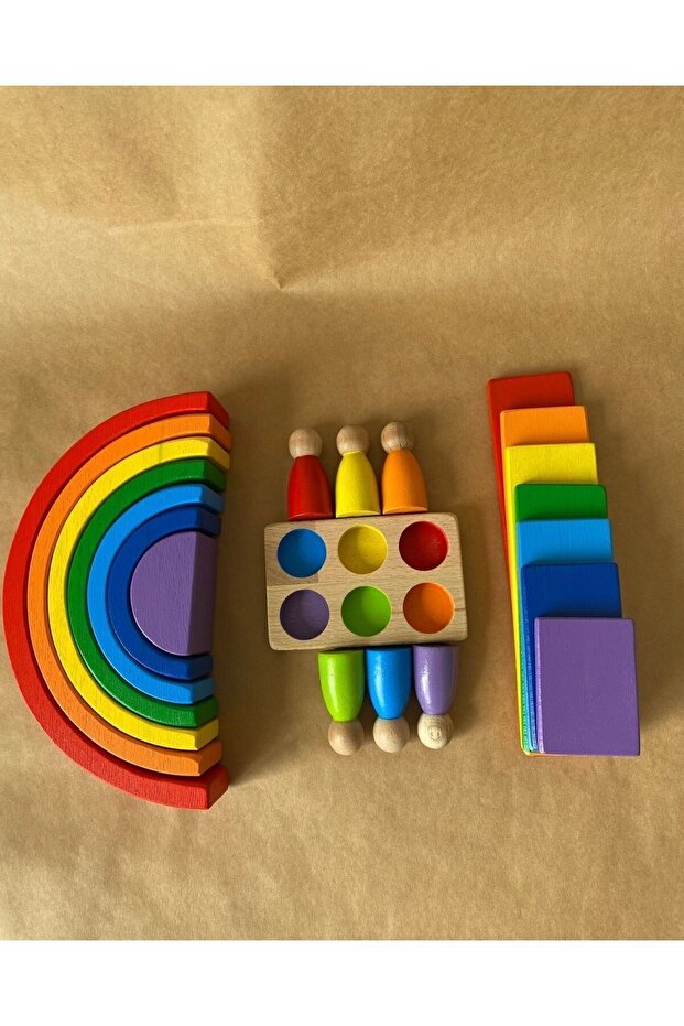 7-Piece Waldorf Rainbow - Rectangular and 6-Piece People Figures Game Set