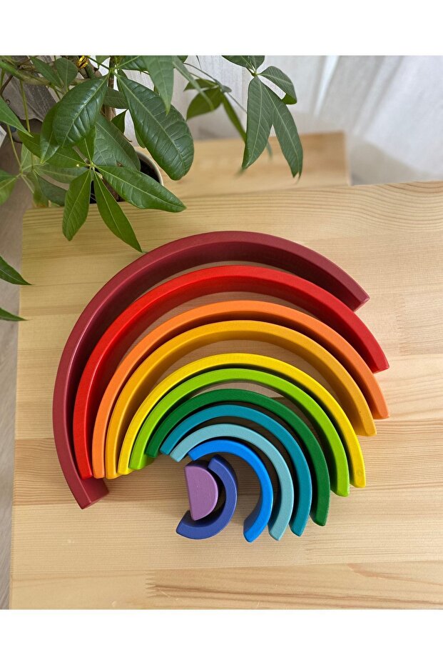 لعبة Waldorf Rainbow الخشبية المكونة من 12 قطعة - لعبة تعليمية مفتوحة الحجم متوسطة الحجم