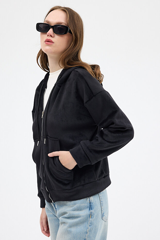 3059A سترة بغطاء للرأس وجيب أسود - 2