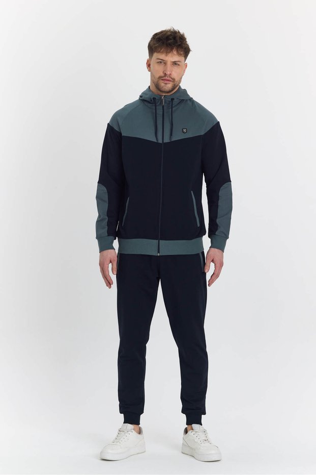 Men's Cotton Hooded Tracksuit Set A.Indigo 5294-İ