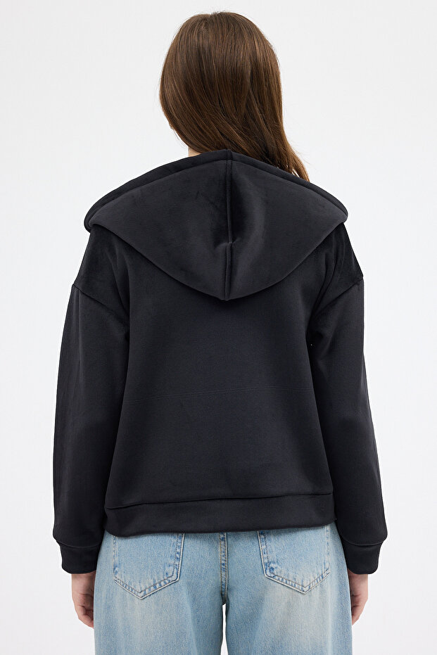 3059A سترة بغطاء للرأس وجيب أسود - 5