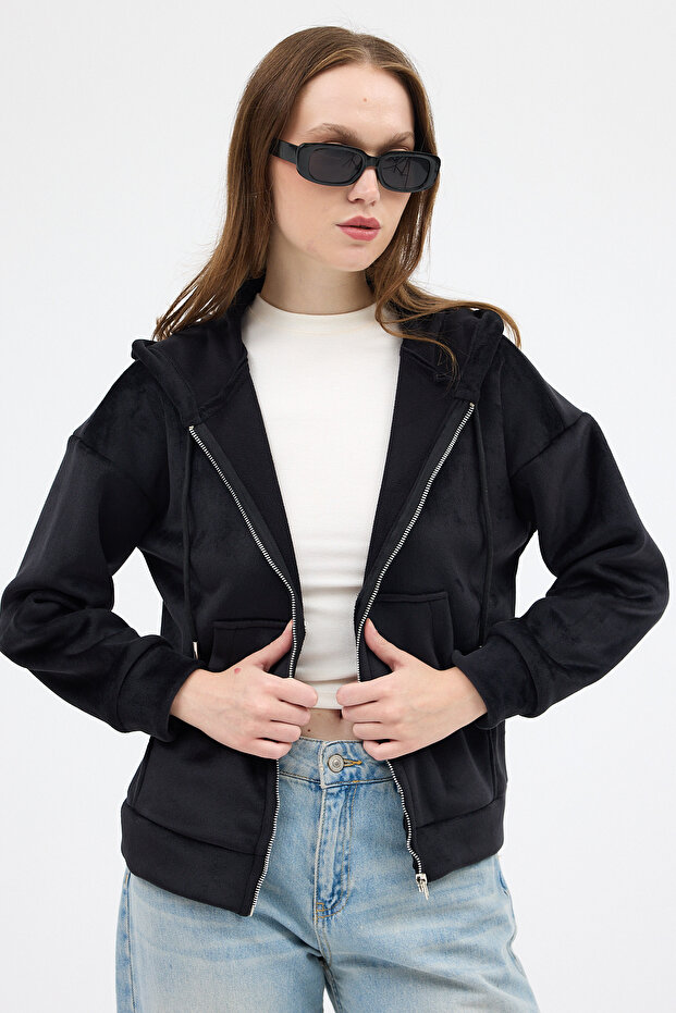 3059A سترة بغطاء للرأس وجيب أسود - 6