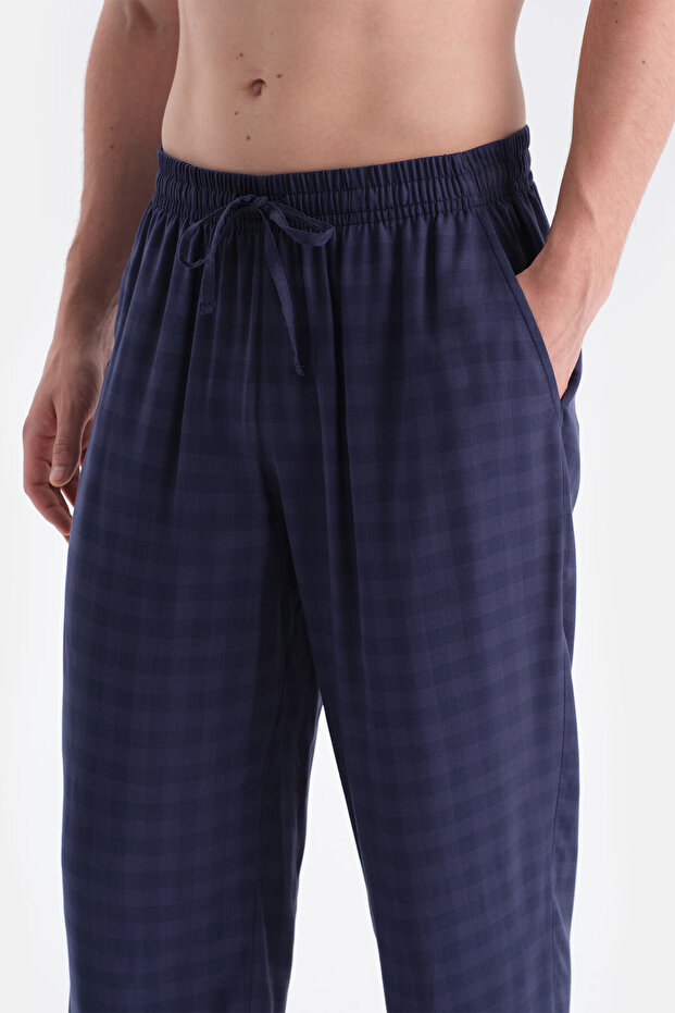 Mavi Ekoseli Viskon Dokuma Pantolon - 5