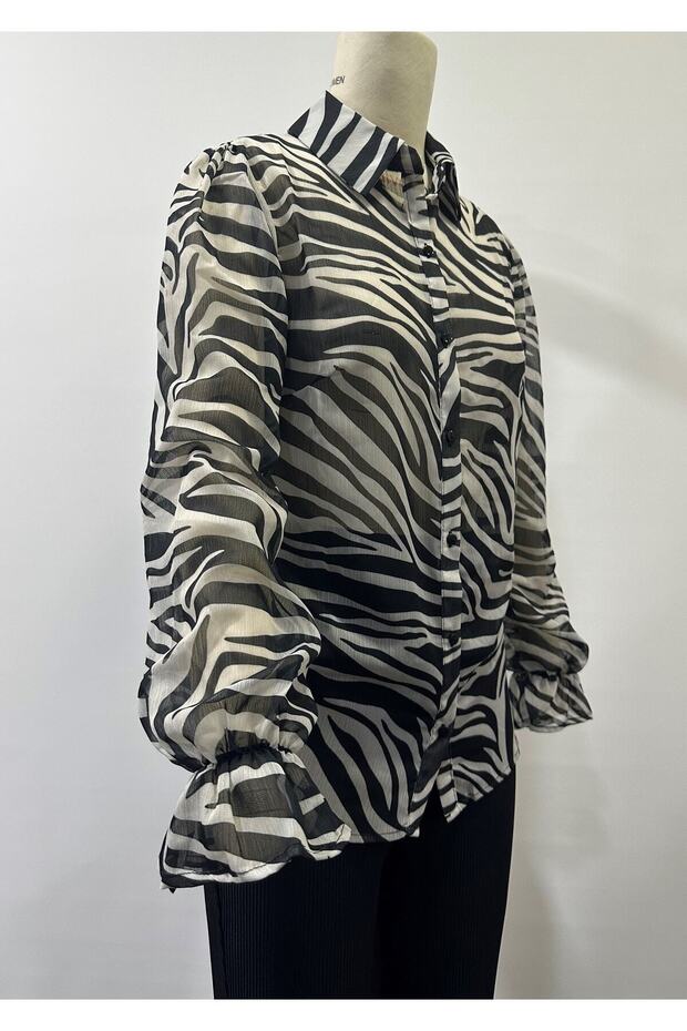 Zebra Baskılı Şifon Gömlek - 4