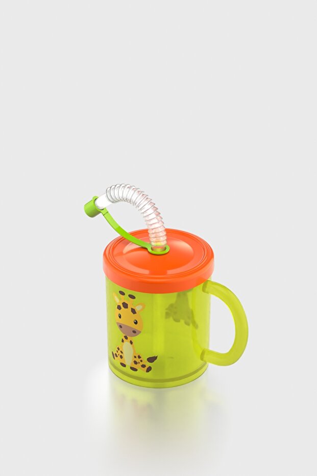 Ruby Zürafa Desenli 210 ml Pipetli Kulplu PP Bebek Bardağı 142003 Yeşil-Turuncu - 2