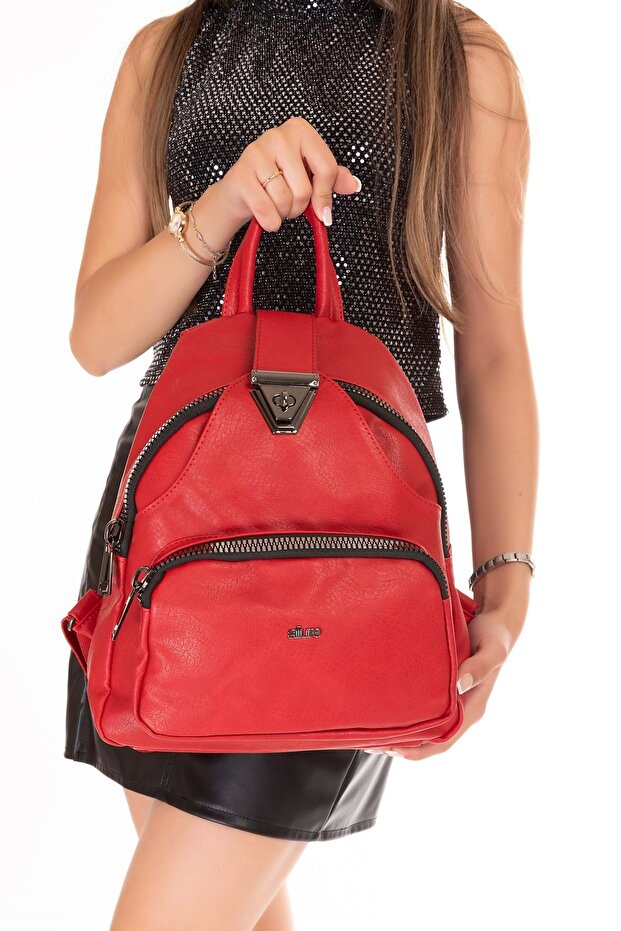 حقيبة ظهر نسائية يومية بتفاصيل حجرية ald.1250 T.Red