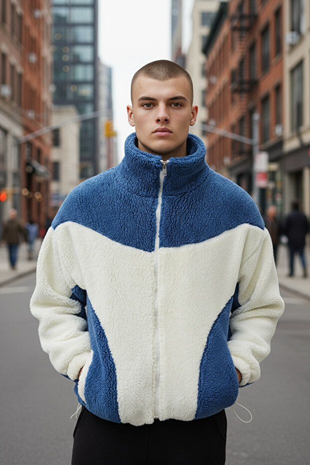 Garnili Oversize Çift Renk Peluş Mont - 2