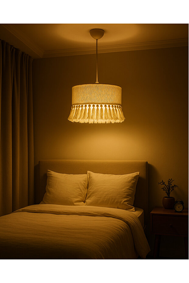 El Yapımı Pamuk Makrome Bohem Püsküllü Avize / Oturma Odası,Salon ,Yatak Odası,Ofis,Mutfak,Balkon - 3