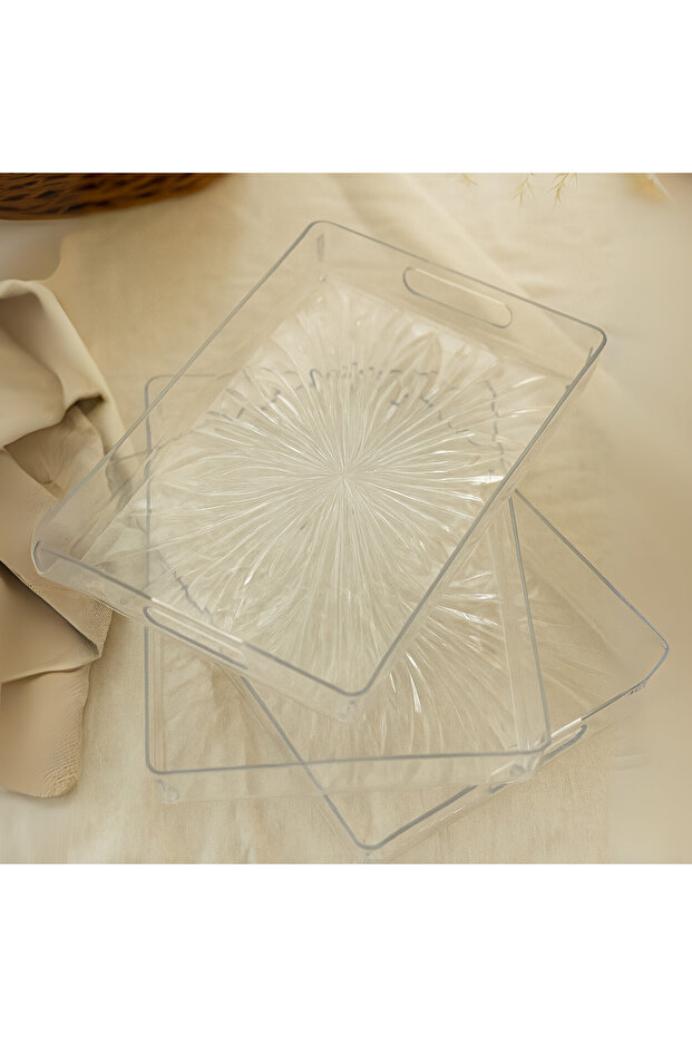 3-Piece Clear Acrylic Decorative Serving Tray Set | Durable Multi-Purpose Rectangular Organizer