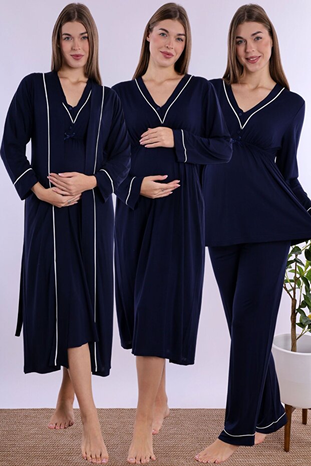 Breastfeeding Featured Cotton Maternity Set 4 Pieces Effortt - Navy Blue