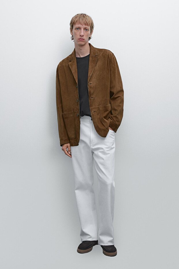 Dikişli süet deri blazer - 1