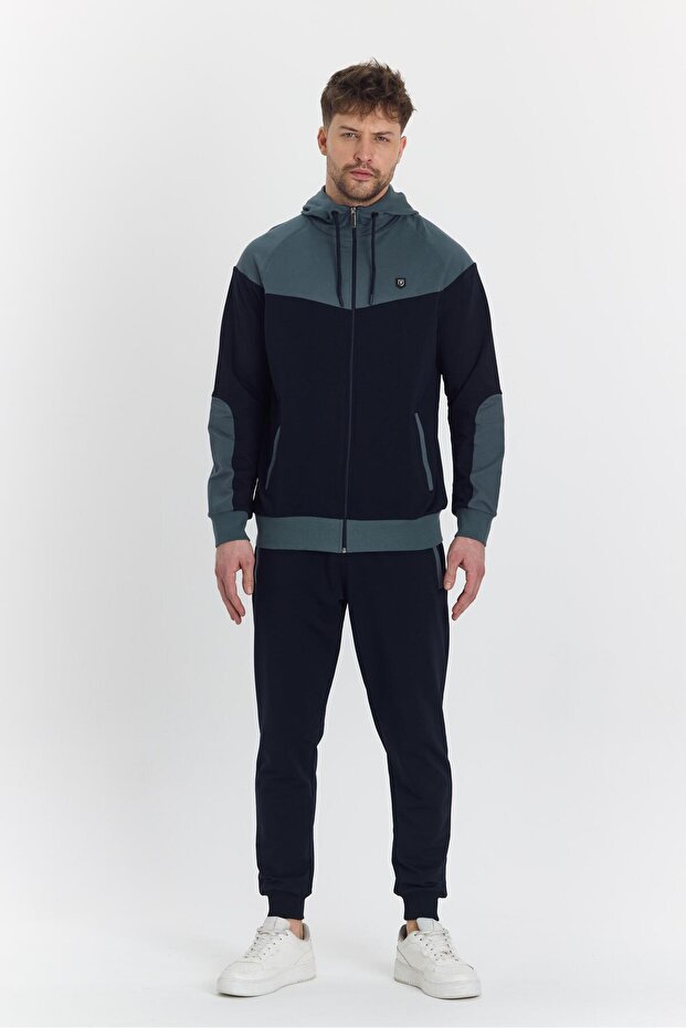 Men's Cotton Hooded Tracksuit Set A.Indigo 5294-İ
