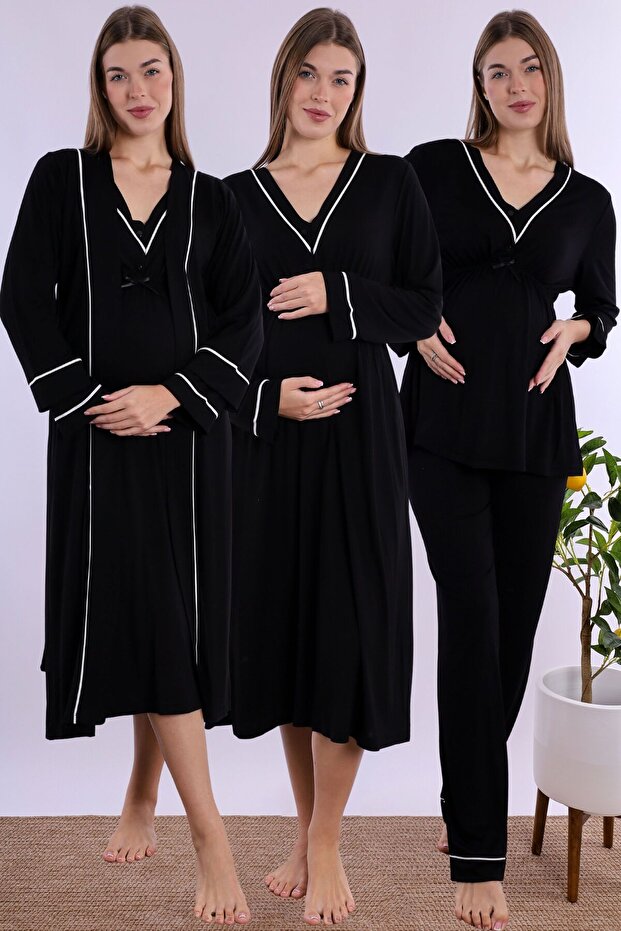 Cotton Maternity Set with Breastfeeding Feature, 4 Pieces Effortt - Black