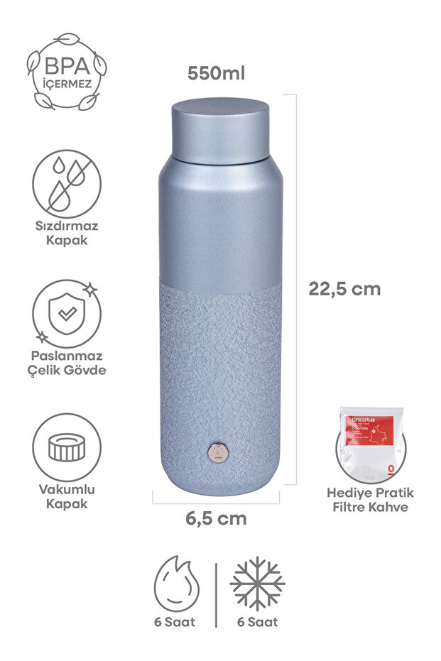 Blue Metal Stainless Steel Flask 550 ml with Lid No:97