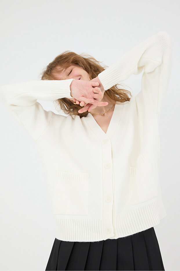 Çift Cepli Düğmeli Triko Hırka H3382-A10 - 4