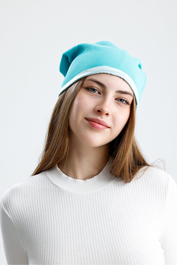 Silkworm Life %100 Pure Silk Lined Beret Hair-Friendly Handmade Natural Bursa Silk Stylish Women's Beret - Turquoise