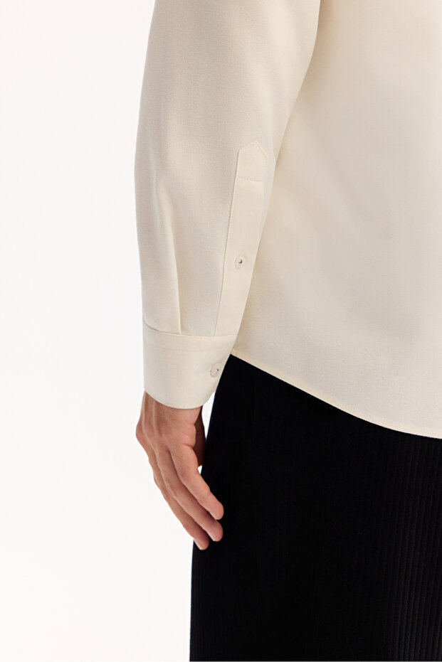 Men's Ecru Buttoned Collar 100% Cotton Soft Touch Regular Fit Shirt A52Y2042 - 5
