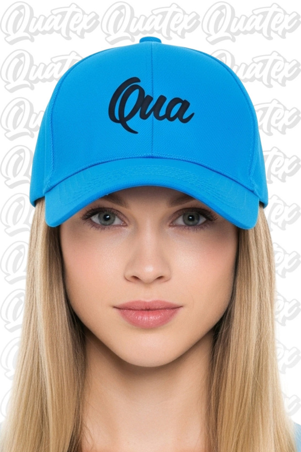 Qua Embroidered Hat – Blue 100% Cotton Gabardine Unisex Model
