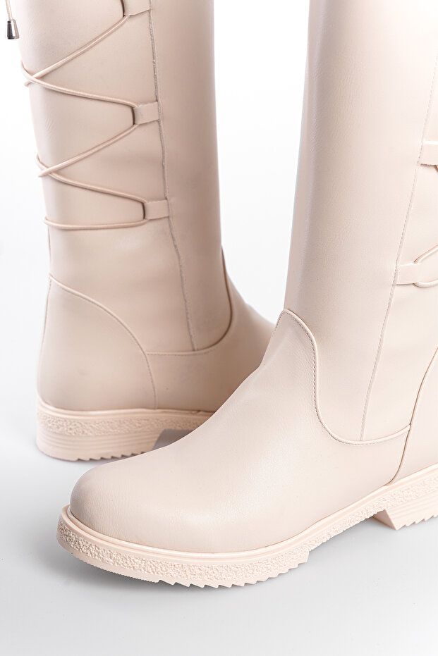 Térd alatti hátsó fűzős - oldalsó cipzáras női csizma - 7