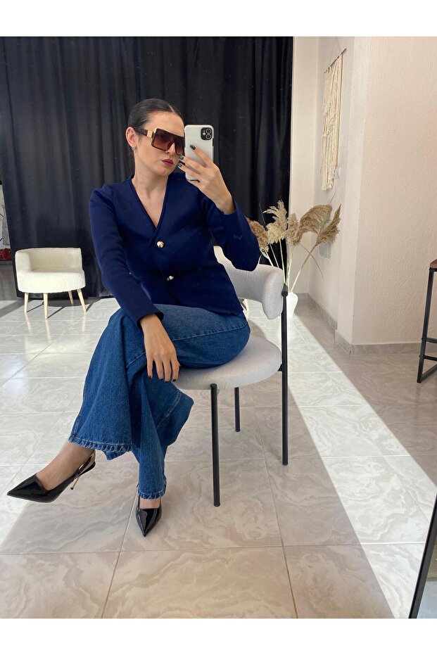 Çelik Örme Düğmeli Bluz - 5