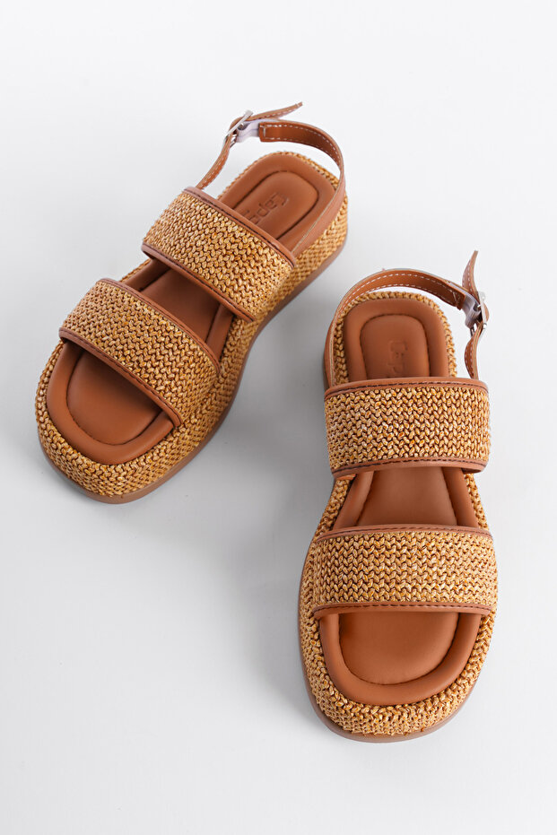 Lapos sarkú szalma dupla pántos női szandál - 3