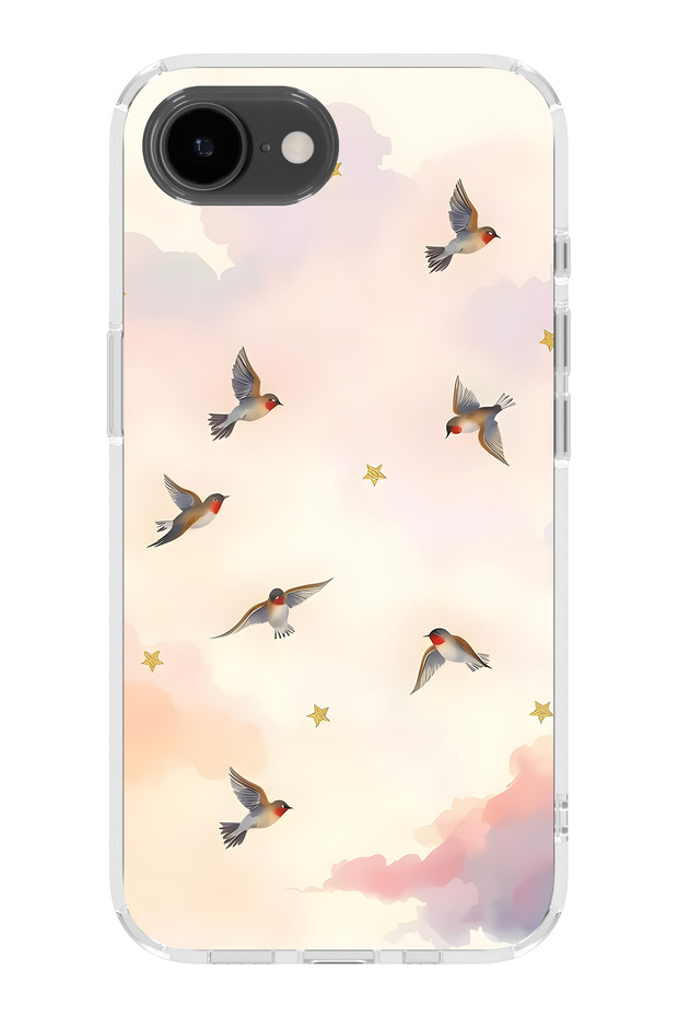 iPhone 17E Compatible Flying Bird Patterned Transparent Phone Case - 1