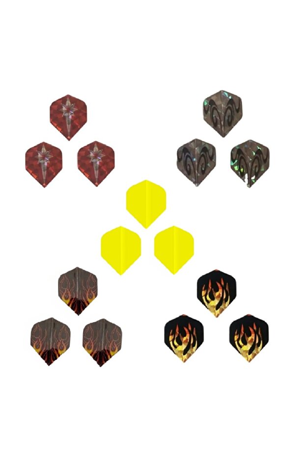 15 Adet (5 FARKLI TAKIM) Hologramlı Parlak Standart Tasarım. Dart Flight-flayt Set - 1