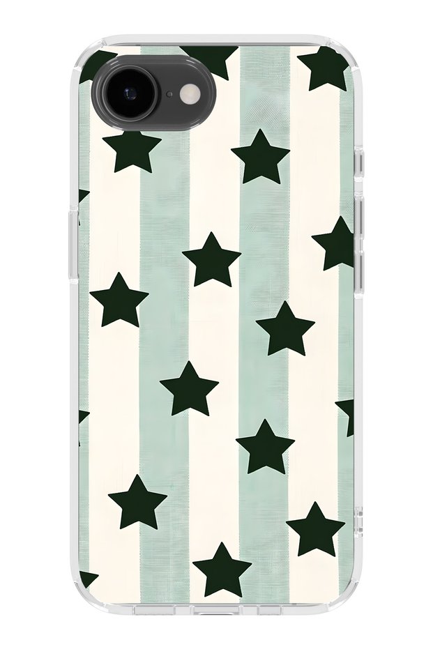 iPhone 17E Compatible Striped Star Patterned Transparent Phone Case